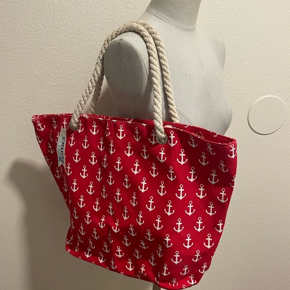 Tote Bag - Large Red Canvas Anchor Bag - Travel / Beach Bag NWT - Picture 2 of 12